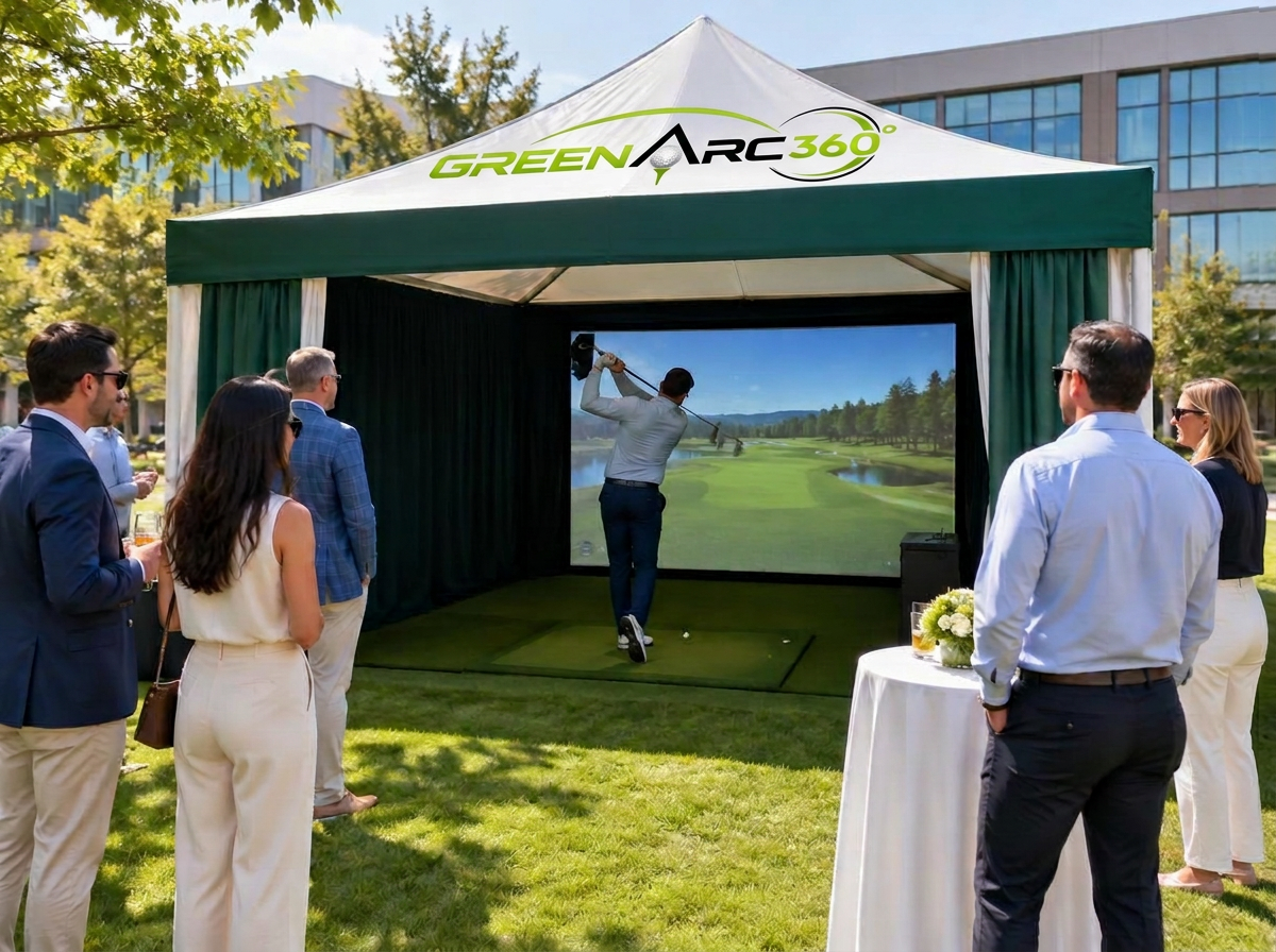 Pop-up golf setup at a corporate campus event