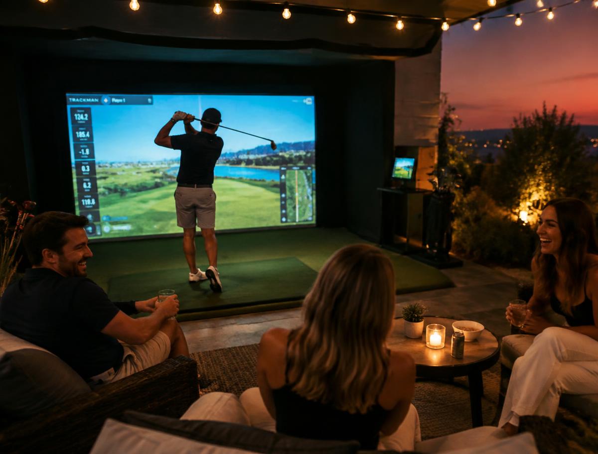 Friends playing golf at a private evening party